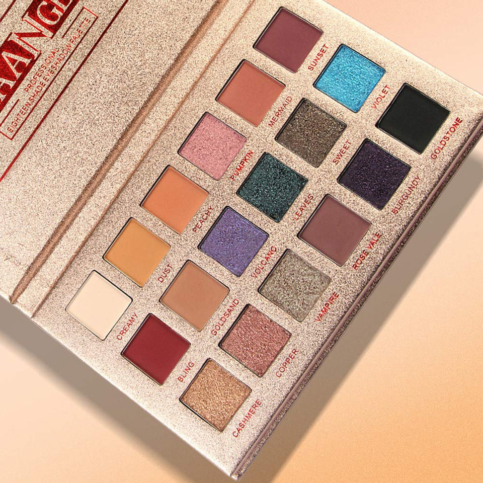 Nuevo!!! Hennta 18 Color Shimmer Glitter Paleta de sombra de ojos Polvo de sombra Mate Sombra de ojos Maquillaje cosmético Bandeja de paleta Cosméticos Regalo romántico Impermeable a prueba de sudor Larga duración Pigmentado