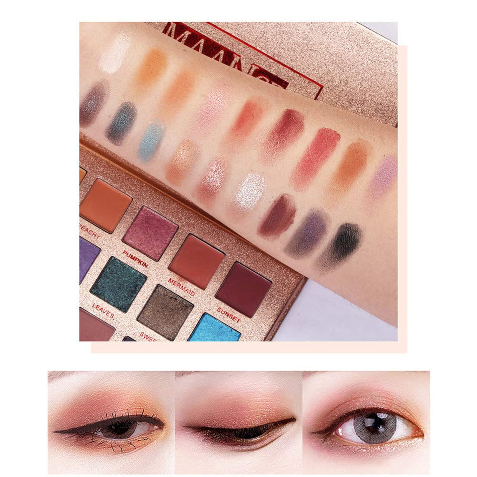 Nuevo!!! Hennta 18 Color Shimmer Glitter Paleta de sombra de ojos Polvo de sombra Mate Sombra de ojos Maquillaje cosmético Bandeja de paleta Cosméticos Regalo romántico Impermeable a prueba de sudor Larga duración Pigmentado